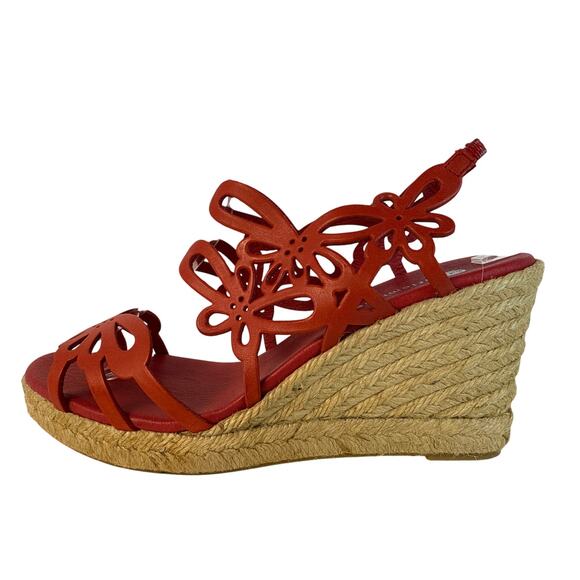 Eric Michael Sandal Jillian Wedge EU39 US 8.5-9 Espadrille Red Leather Floral - Picture 6 of 10